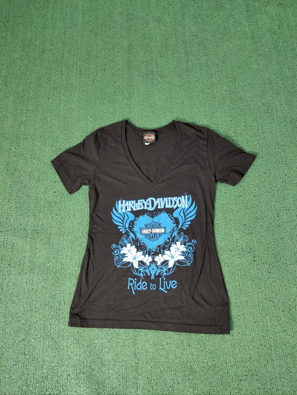 Womens Harley Davidson Jamaica "Ride To Live" V Neck Motorcycle Biker Black T Sh